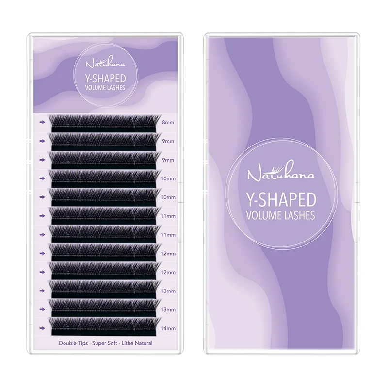 NATUHANA 10Cases/Lot YY-Shaped Eyelash Extensions Two Tips Lashes C/D Curl YY Black Brown Premium Mink False Eyelashes Makeup
