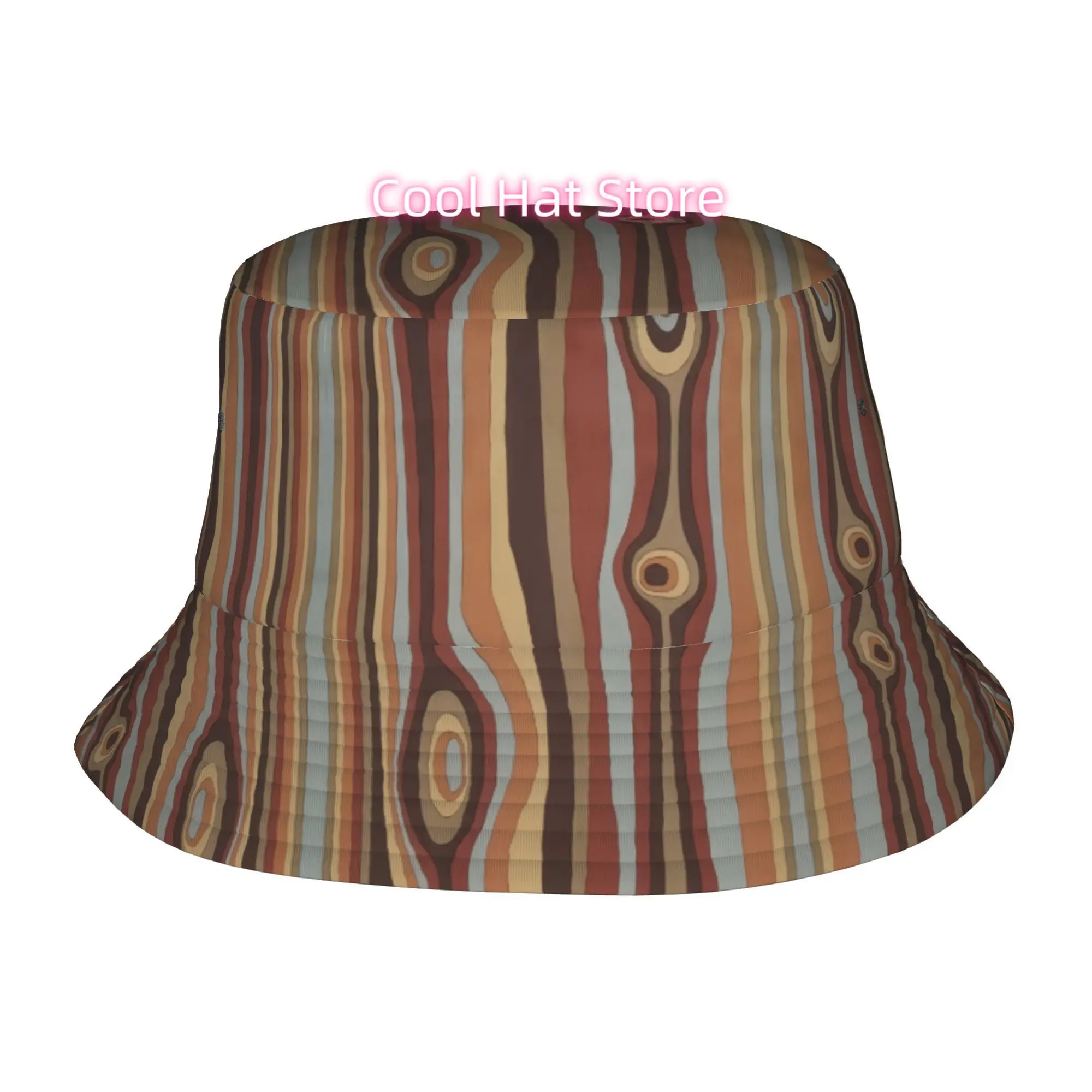 1pc Retro Wood Grain Striped Pattern Fully Printed Fisherman Hat Beach Hat, Unisex Outdoor Sun Hat, Sun Hat, Fashionable Bucket