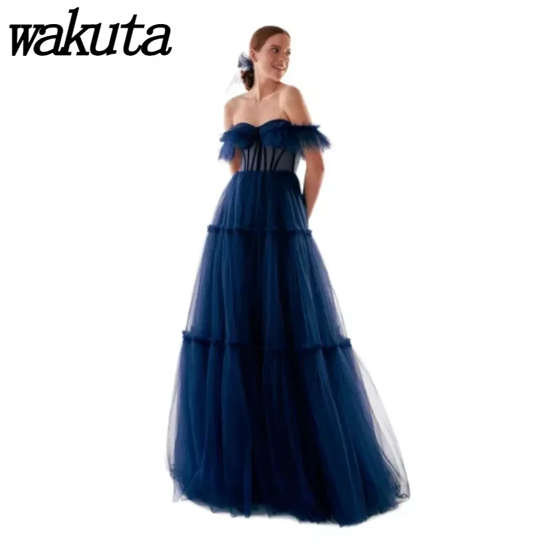 

Wakuta Sexy Women Off-the-shoulder Luxury Prom Dresses Tulle Ceremony Evening Dress فساتين السهرة A-line Formal Party Dress