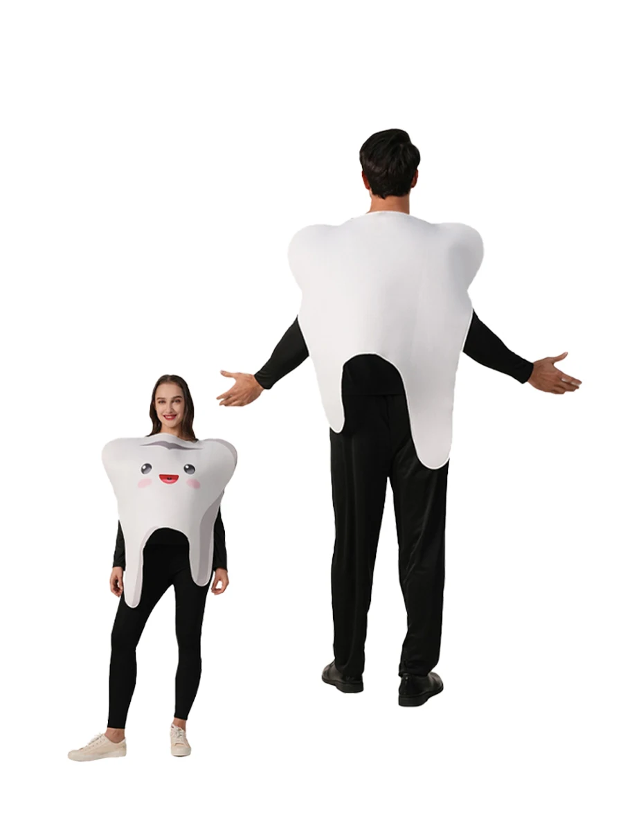 2-delig cosplay kostuum voor volwassenen met paar tanden, grappig voedsel thema familieonderwijs feest rollenspel kostuum