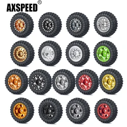 AXSPEED Metal Wheel Rims + Rubber Tires + Brass Adapter Set for Kyosho Miniz 4x4 Jeep Wrangler Rubicon 1/24 Jimny 1/18 RC Car
