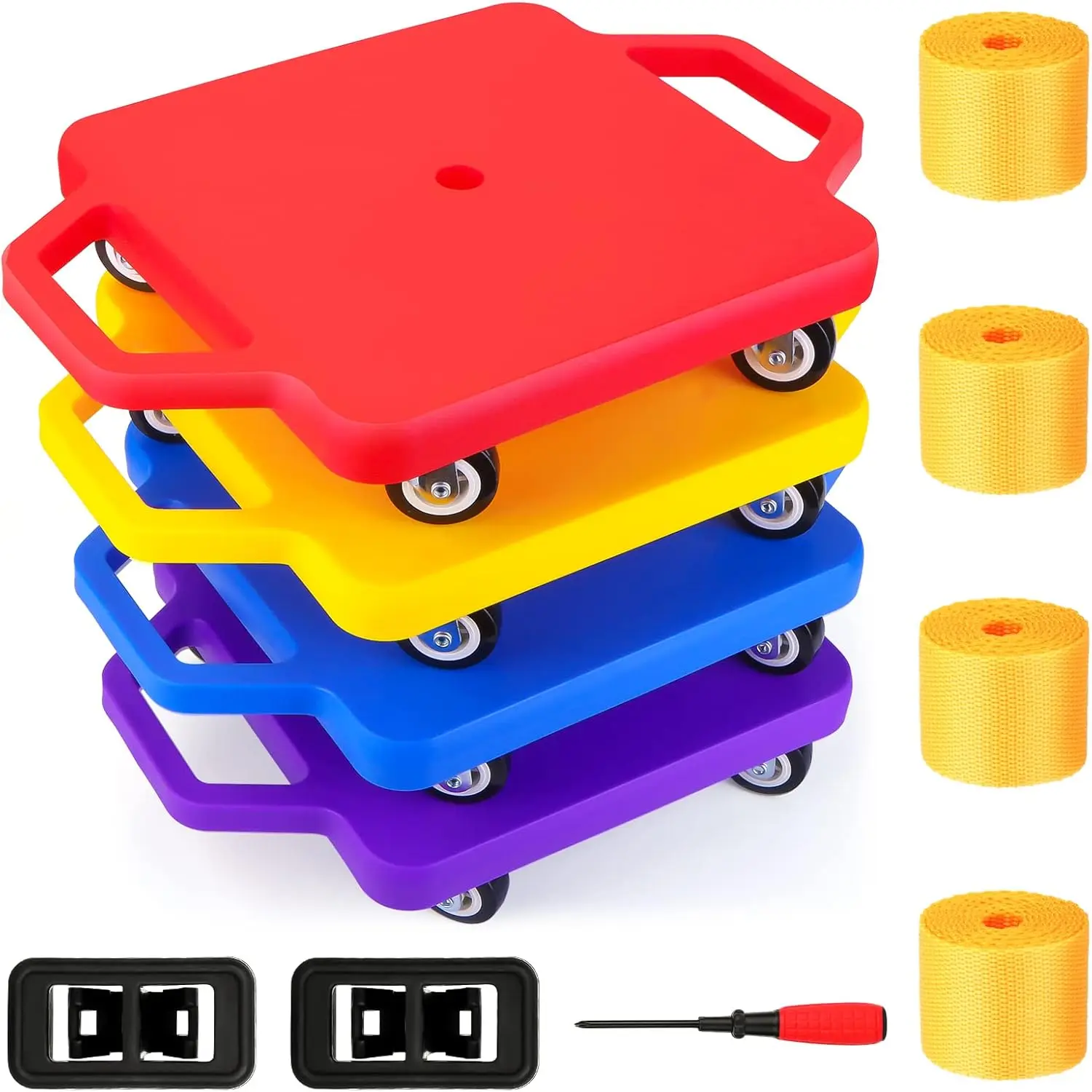 

4-Pack Kids Scooter Boards with Handles, 12-Inch Floor Scooters for Indoor Outdoor Play and Exercise