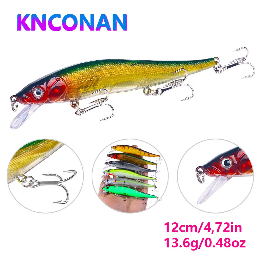 KNCONAN Minnow Wobbler Fishing Lures 12CM-13.6G-4# Pesca Hooks Fish Wobbler Tackle Crankbait Artificial Hard Bait driving 0.3-1m