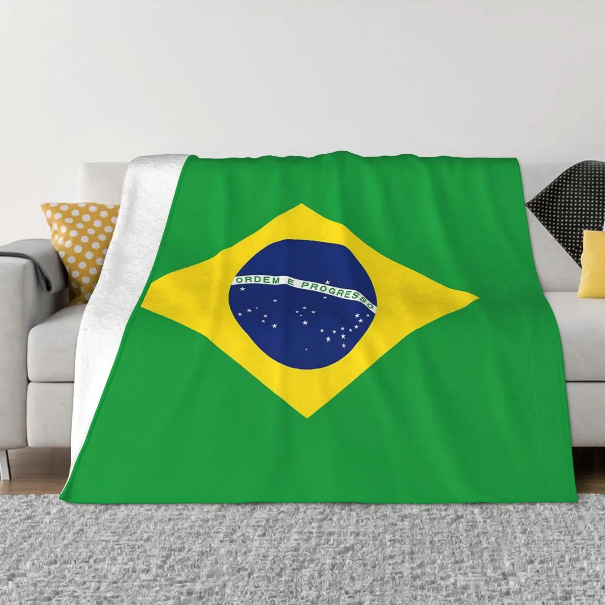 Brazil Flag Blanket Fleece Decoration Portable Super Warm Throw Blanket for Sofa Car Rug Piece