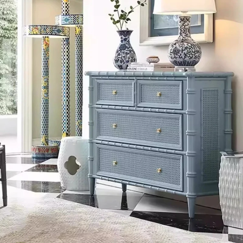 LTT Nordic style bedroom carved bamboo drawer locker simple style creative rattan living room side cabinet