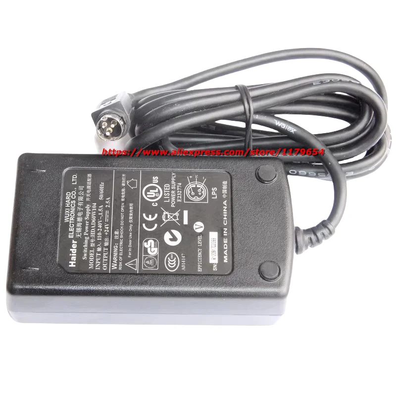 New Original Haider HDAD60W104 Printer Power Supply Charger 24V 2.5A 60W AC Adapter Switching Power Supply 3-Pin Plug