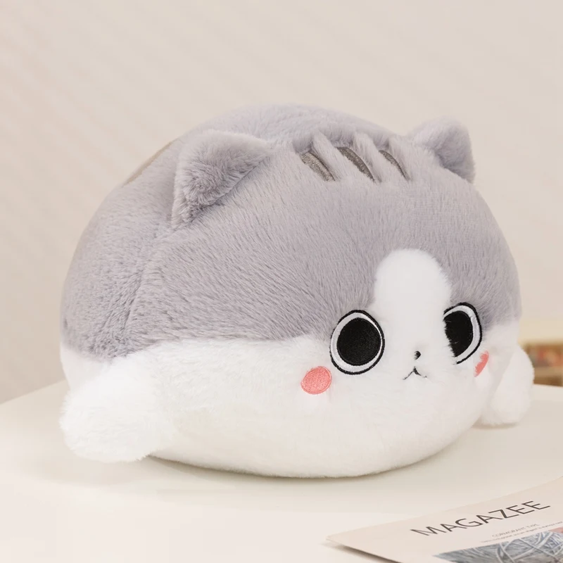 40cm Cute Round Cat Plush Pillow Plush Toy Grey Yellow Cat Soft Stuffed Animal Sofa Bedroom Home Decor Holiday Gift