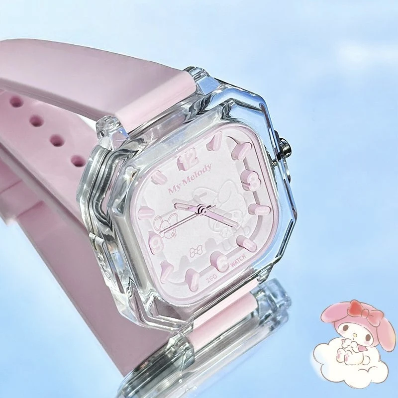 

Sanrio Melody, простые красивые часы для девочек, студенческие водонепроницаемые спортивные маленькие квадратные часы, милый светящийся мультяшный подарок на день рождения