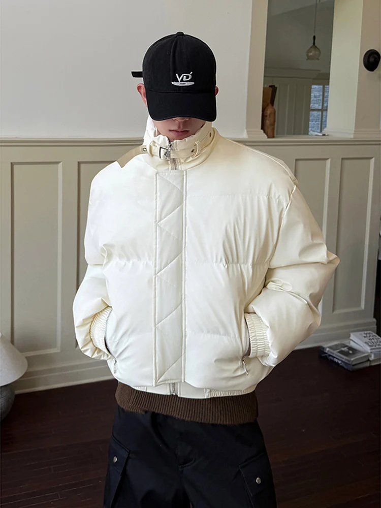 معطف Warmth Thiened ort American Sle Cotton Jaet للرجال شتوي عالي التصميم بحزام وياقة واقفة ملابس خارجية