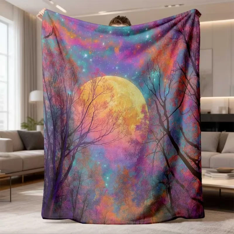Fantasy Glass Apple Inner Mountain Lake Landscape Blanket Vibrant Rainbow Gradient Soft Blanket Art Style Couch Bed Decor