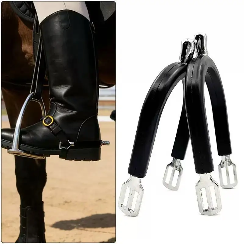 Men's English Riding Spurs Zinc Alloy Equestrian Spurs Round-Tip Spurs with Straps and Rubber Sleeves Equestrian Riding