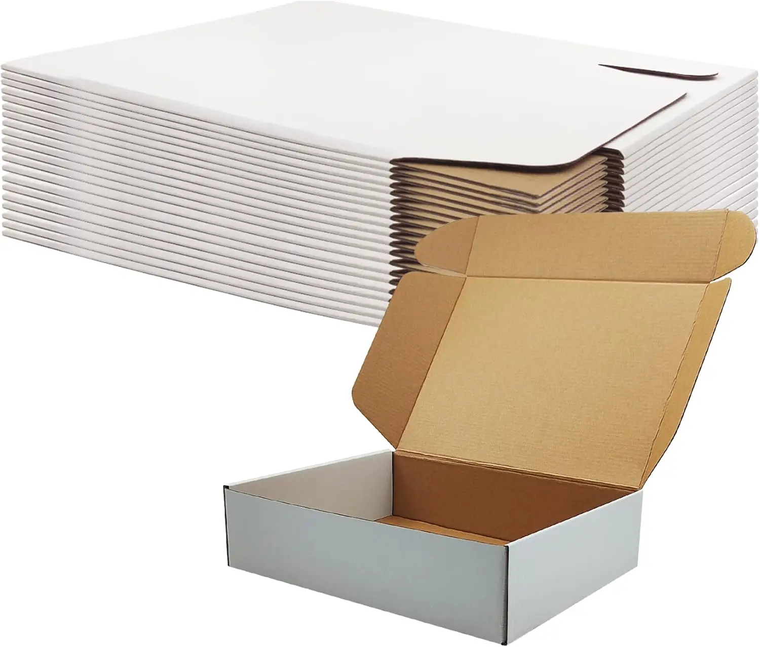 

12x9x3 Inch White Corrugated Cardboard Boxes, Set of 20 for Shipping, Mailing, Storage, and Craft Gifts - Recyclable Packaging