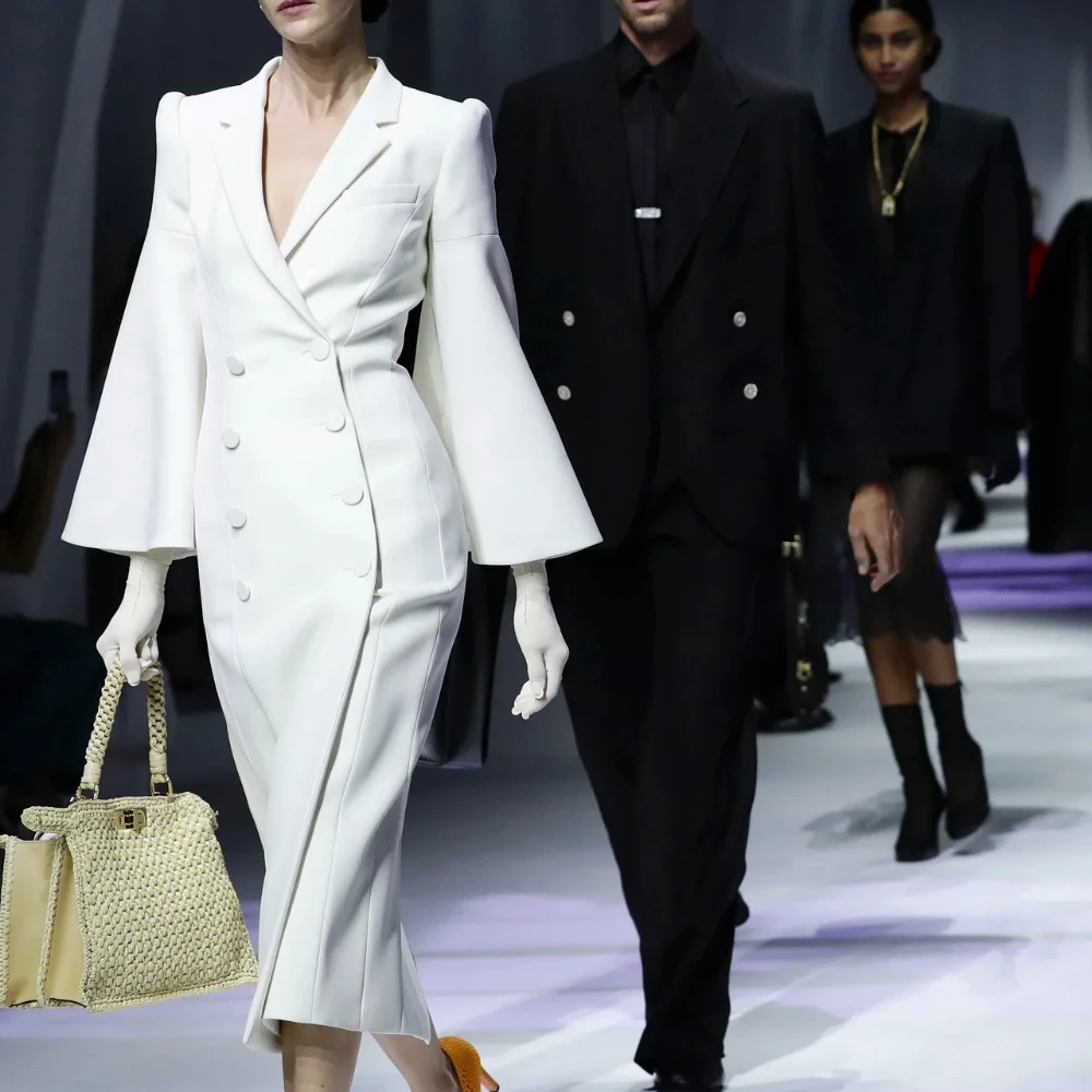 SILIWEYA Elegant Women Dress doppiopetto manica lunga Show Gown Fashion Celebrity Party Custom Made Coat One piece