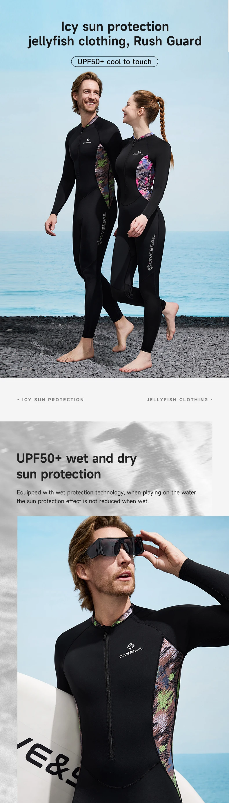 Tauchhautanzug für Damen und Herren, Ganzkörper-Rashguard, Badebekleidung, dünner Neoprenanzug, einteiliger Badeanzug, schnell trocknend, UV-Schutz – Detail 1