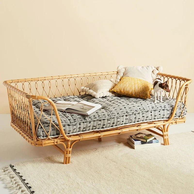 Simple Rattan Sofa Bed Nordic Home Rattan Bed Living Room Multi-Functional Dual-Use Sofa Bed