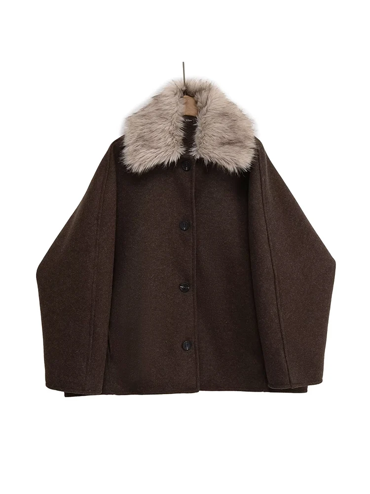 

European and American style autumn new women's clothing detachable contrast color faux fur effect lapel jacket