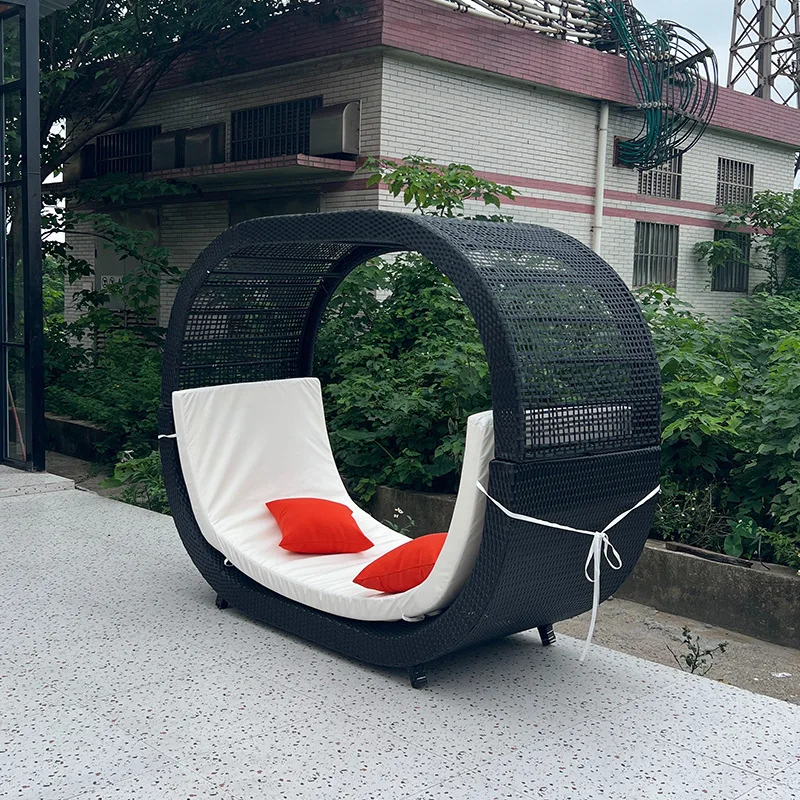 Kursi Rotan Santai Tempat Tidur Pantai Luar Ruangan Kursi Rotan Santai Balkon Kolam Renang Teras Bundar Kursi Santai Halaman Furnitur Kursi Makan Siang