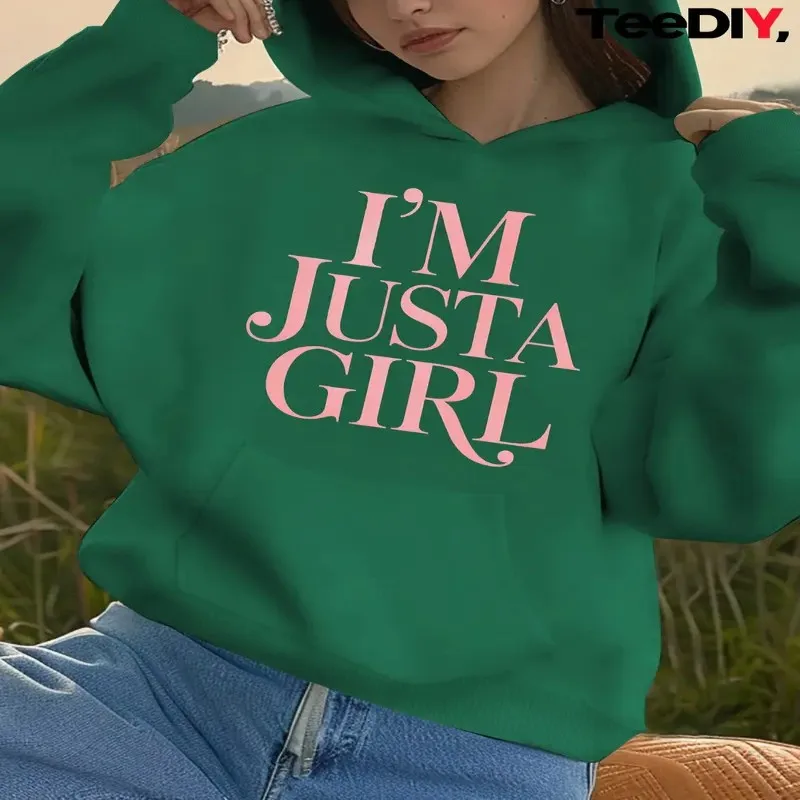 

Зима-Осень Женский свитшот оверсайз Женская одежда больших размеров I Am Just A Girl Bold Pink Lettering с длинным рукавом Удобный Y2k