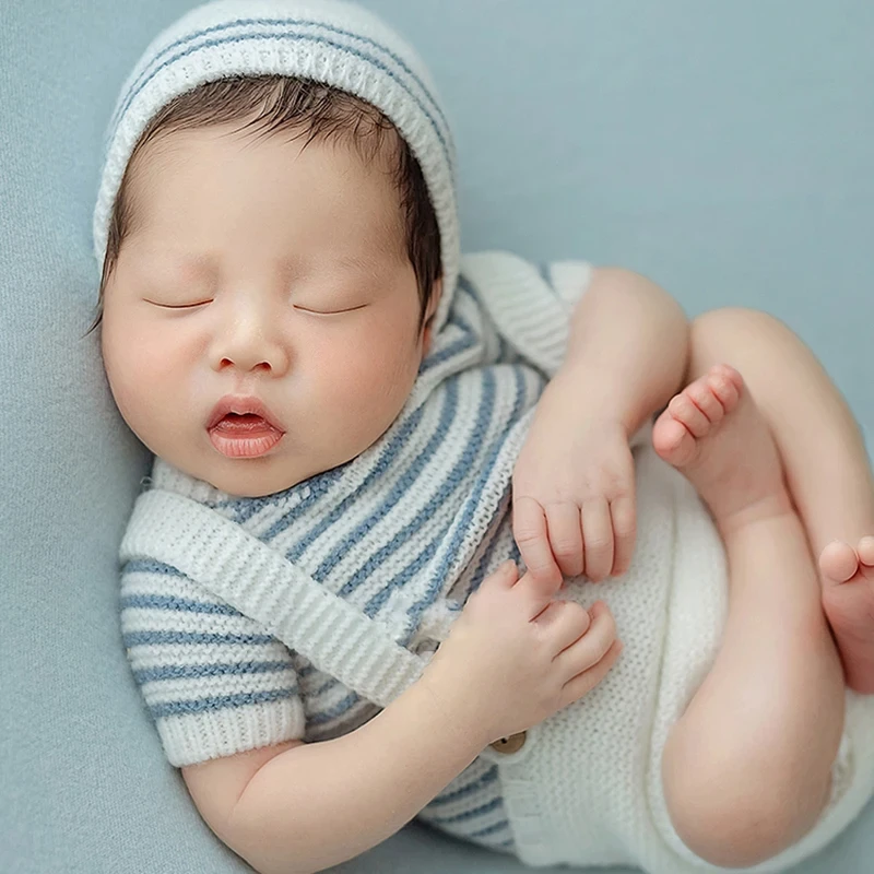 Accesorios de fotografía para recién nacido, conjunto de disfraz de punto con sombrero de Bola de Pelo, Fondo de estudio infantil, accesorios para sesión de fotos