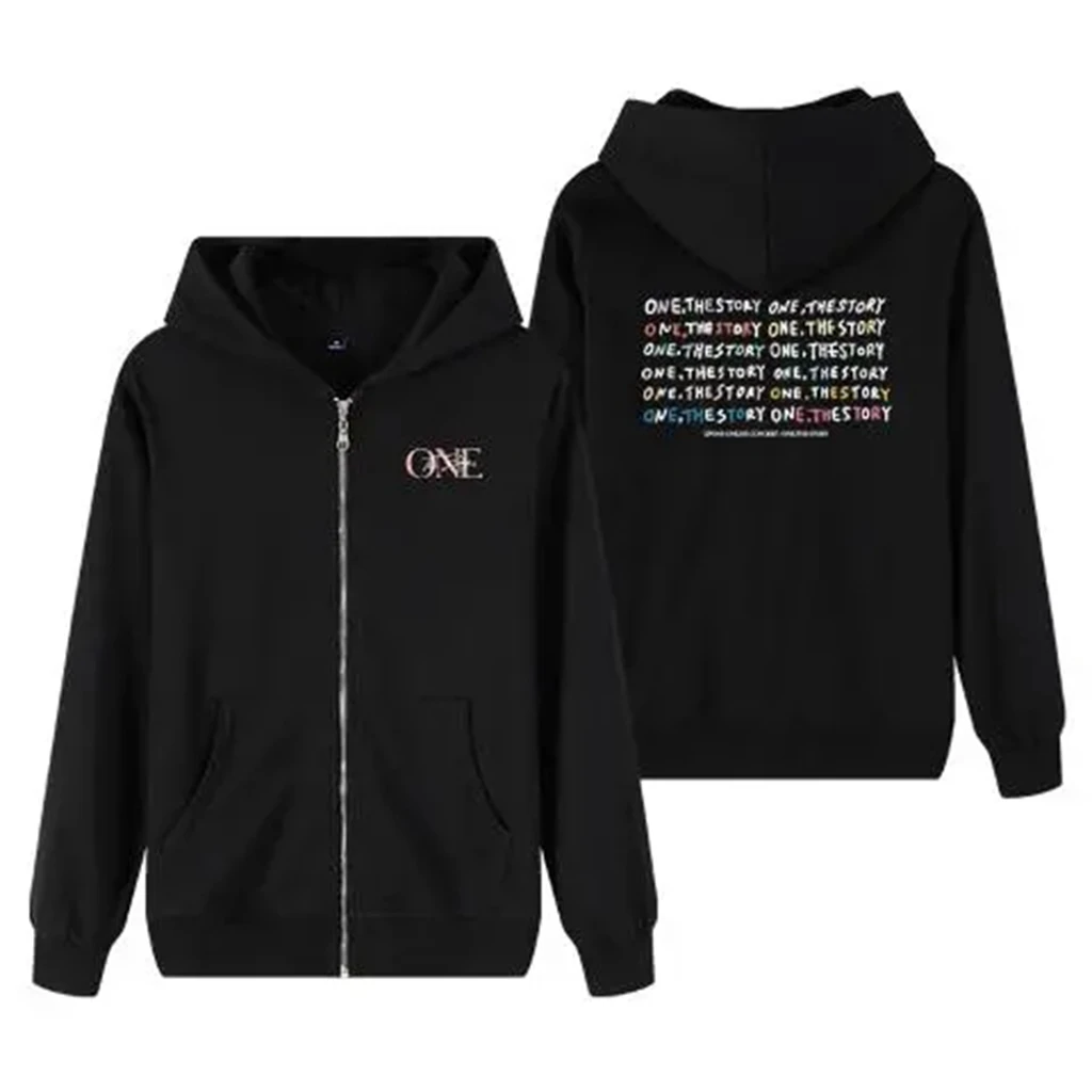 

kpop black Hoodie one THE STORY good day Hoodies women Men Autumn Sweatshirt tian guozheng zipper Hoody Kpop Clothes For Fans