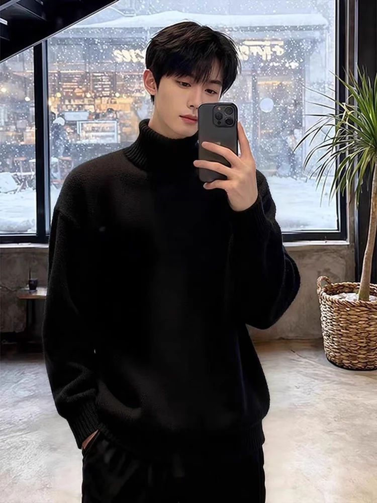 

Мужской вязаный свитер с высоким воротником Bla, осенне-зимний, для ношения как поддевка или верхняя одежда, повседневный, свободного кроя, с длинным рукавом, базовая модель