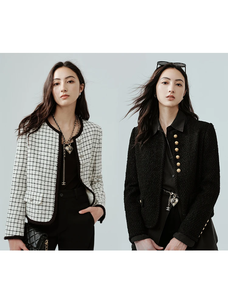 

ChillCozy Осенне-зимнее женское пальто из шерстяной смеси с круглым вырезом и жемчужной отделкой, уютная верхняя одежда в стиле французского шика