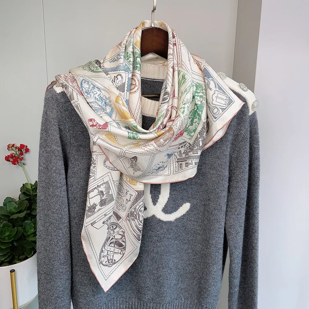 وشاح حريري فاخر 90 سنتيمتر الماركات حك عصابات اليدوية Hems رولارد شالات الرقبة اكسسوارات الملابس الديكور هدية الكريسماس