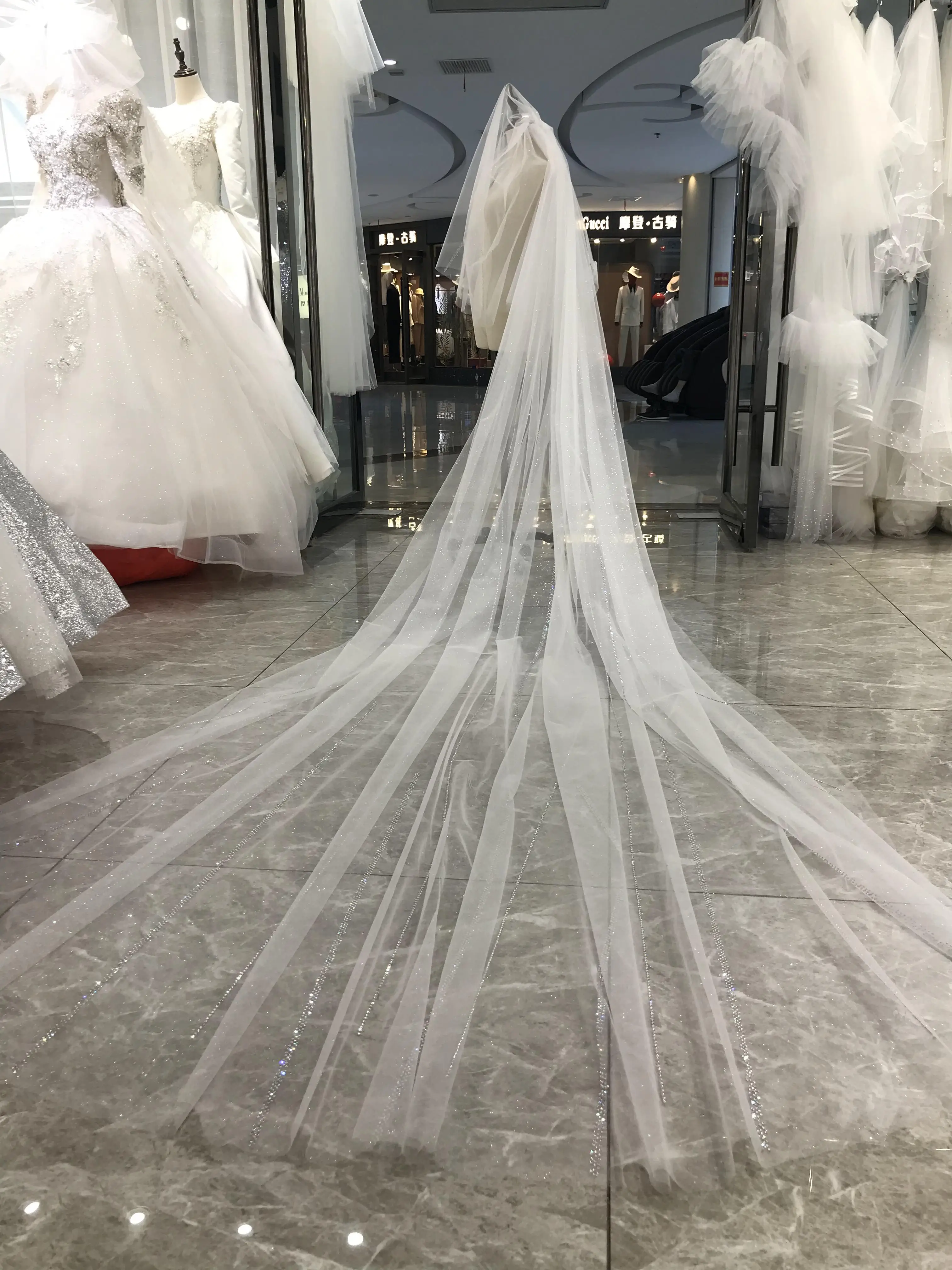 Kisswhite New long bridal veils two layers glitters sparkle crystyles bridal veils 3x3.5meters