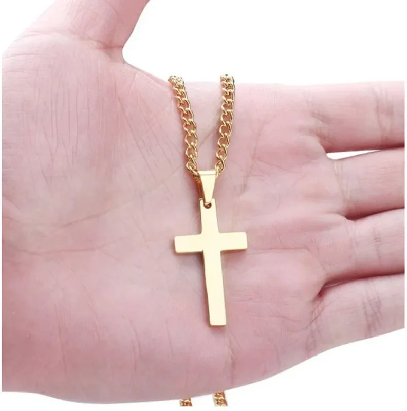 Classic Cross Pendant Necklace For Men Women 24inch Gold Silver Color Chain Necklace Fashion Christ Faith Prayer Jewelry Gifts image 6