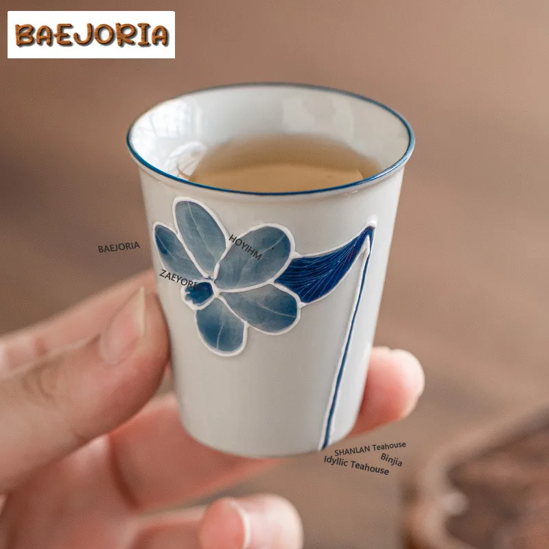 BAEJORIA 2pc/lot Hand Drawn Lily Flower Master Cup Boutique Tea Cup Small Tasting Mug Tea Pair Fragrance Cup Tea Services 35ml