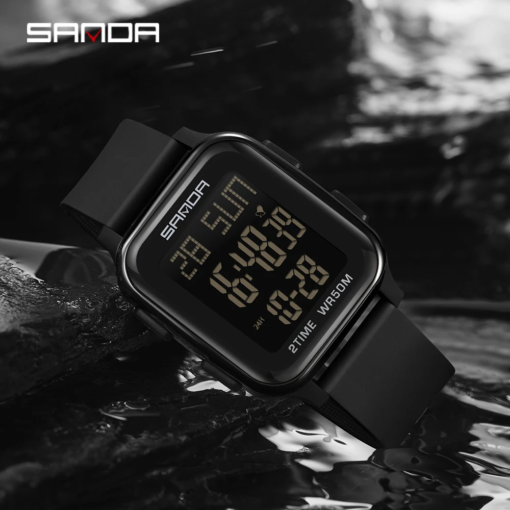 Sanda-reloj electrónico para estudiantes, cronógrafo multifuncional, resistente al agua, con pantalla de forma, tendencia de moda, para hombre y mujer, 6211