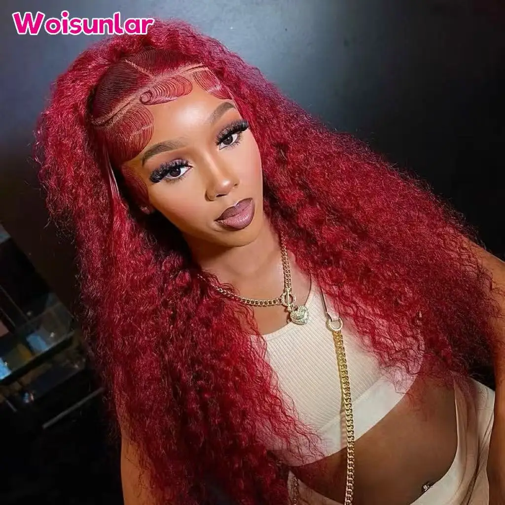

36inches 200% Burgundy 99j lace Front Human Hair Wigs jerry curly Black women13x4 Transparent Lace Natural Brazilian hair wigs