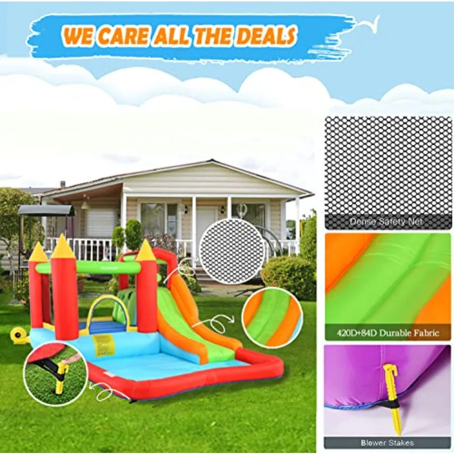 Casa de rebote, castillo de rebote inflable con soplador para niños de 3 a 12 años, parque acuático de casa inflable para exteriores/interiores (146" x 103" x 73")