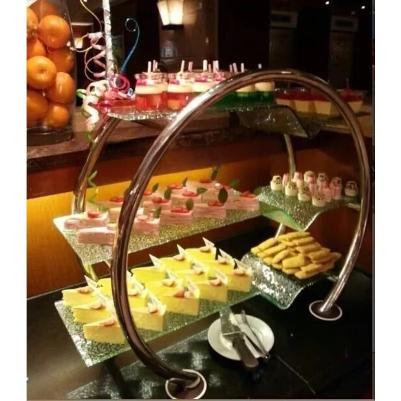 Durable stainless steel wavy hotel dessert buffet display riser holder