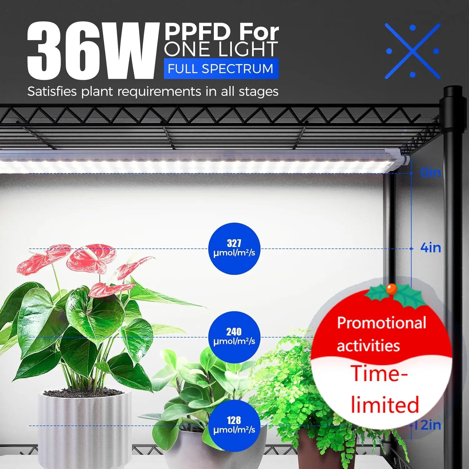 

Подставка для растений CX3 с фитолампой, 4-ярусная, 3 фута, 5000K, 108 Вт, полный спектр, для домашнего использования, DIY-полка для растений с подсветкой, подставка для цветочных горшков
