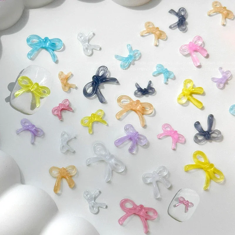 Dulce lazo francés encantador pajarita colorida Linda cinta de resina decoración de uñas DIY manicura accesorios de diamantes de imitación al por mayor