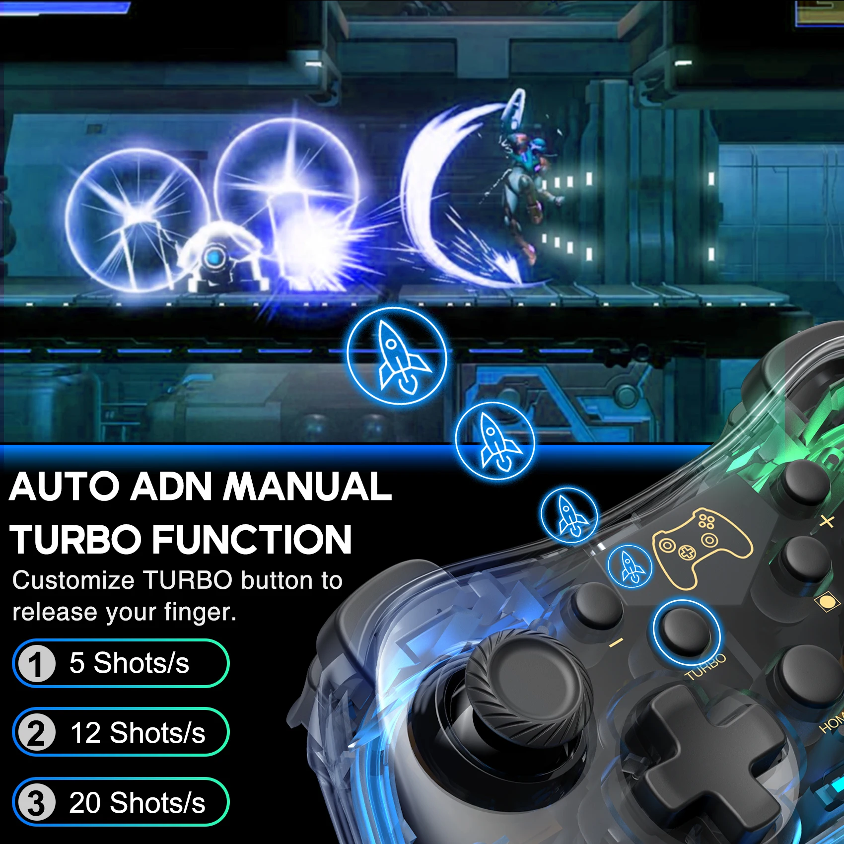 وحدة تحكم BEBONCOOL Q282 Hall Sensor Gamepad Wireless Pro، متوافقة مع Nintendo Switch Lite/Switch Oled/PC/iOS/Android