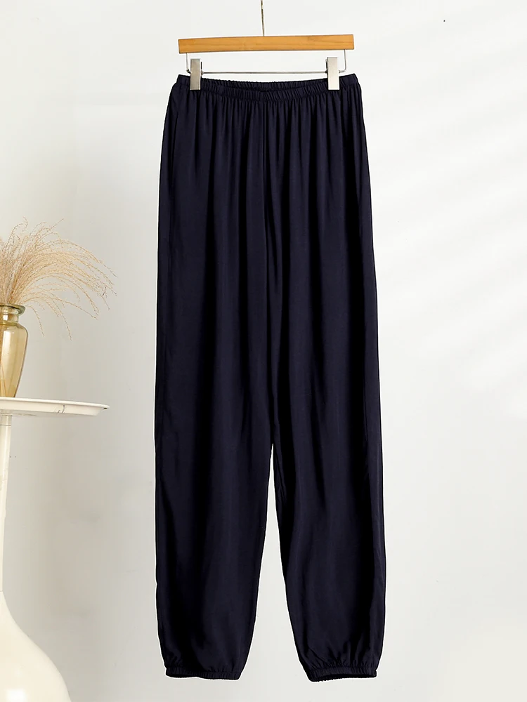

Men's Summer Thin Pure Color Silk Casual Pants Loose Cuffed Long Home Leisure Trousers Large Size Comfortable Summer Pyjama
