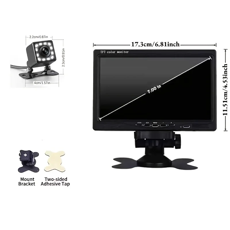 7-Inch Monitor Spare Camera Kit, For Trailers, Forklifts, Harvesters -12-24V Night Vision, With Parking Guide, Color Display