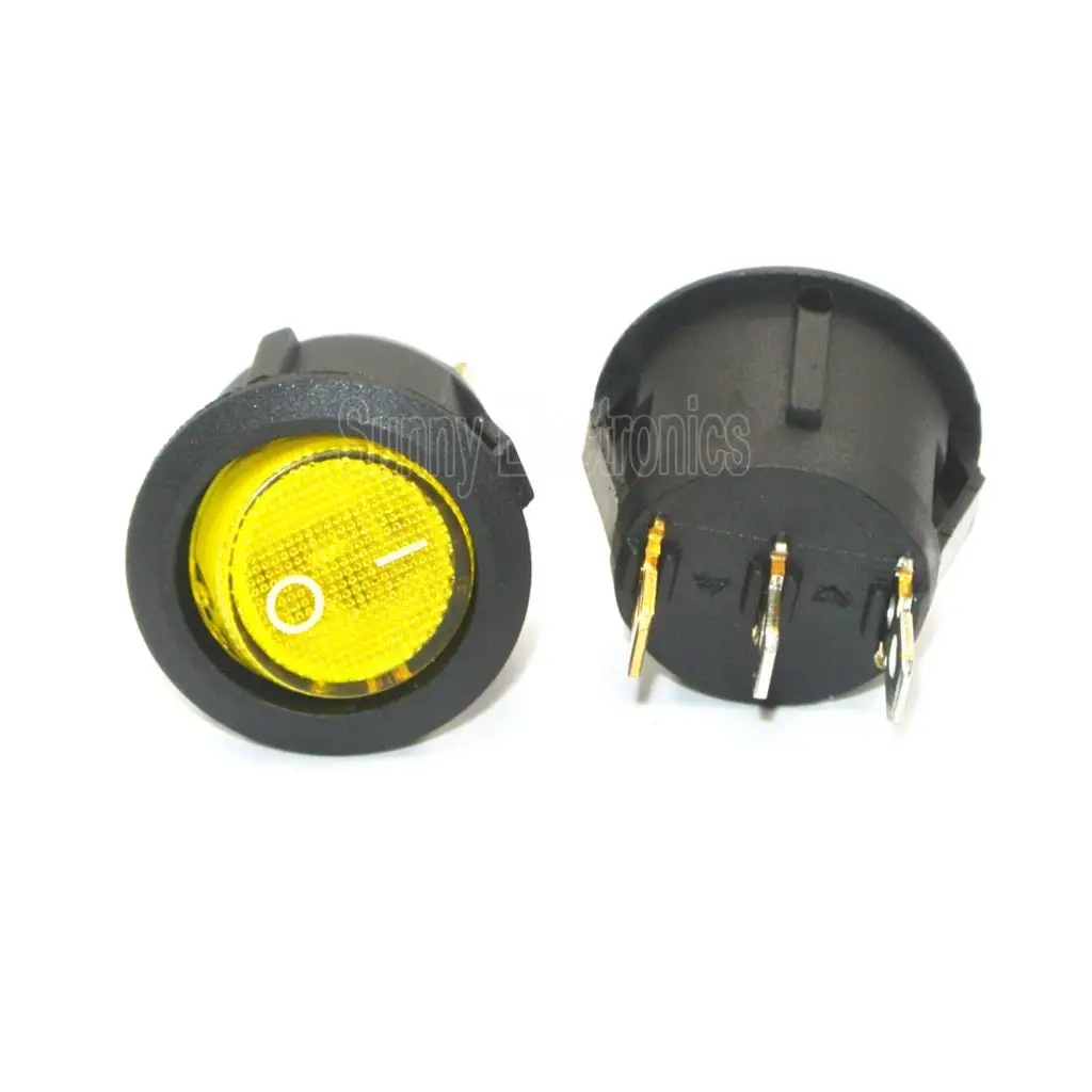 100pcs Yellow Neon 3 pin 4.8mm terminals 220V Universal LED illuminated Car button lights ON/OFF Round Rocker Switch