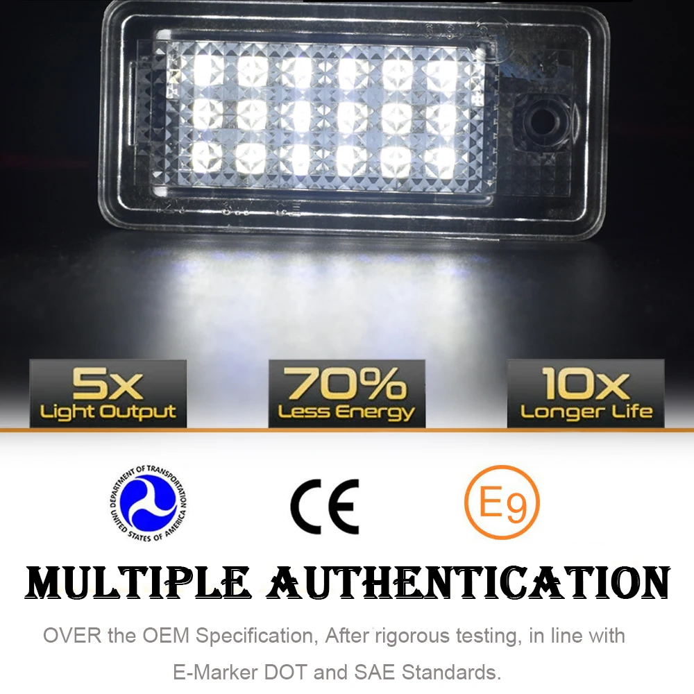 2Pcs Canbus White LED License Plate Lights For Audi A3 Cabriolet S3 A4 S4 RS4 B6 B7 Sedan A5 A6 A8 Q7 S8 S6 C6 Sedan OEM#