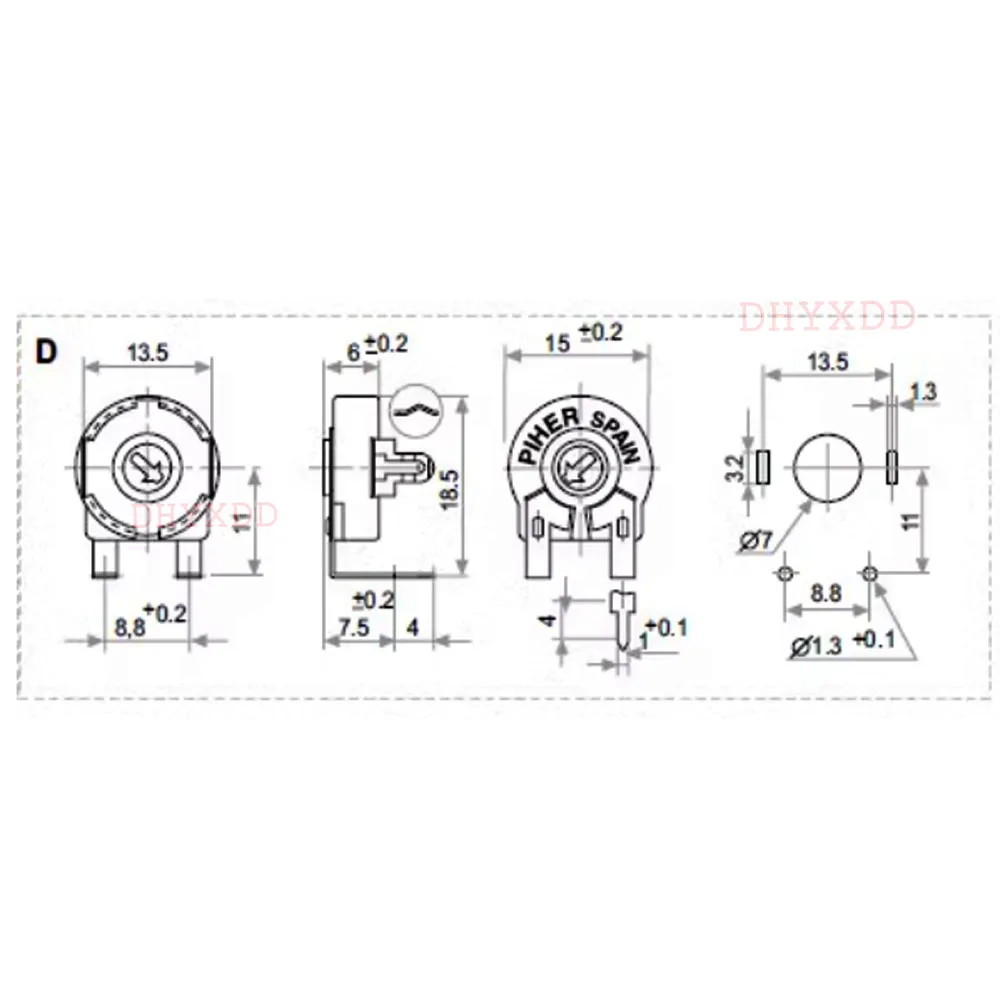 20pcs PIHER Adjustable Potentiometer PT15NV18-50K Horizontal Oval Hole Trimmer Potentiometer Wide Foot