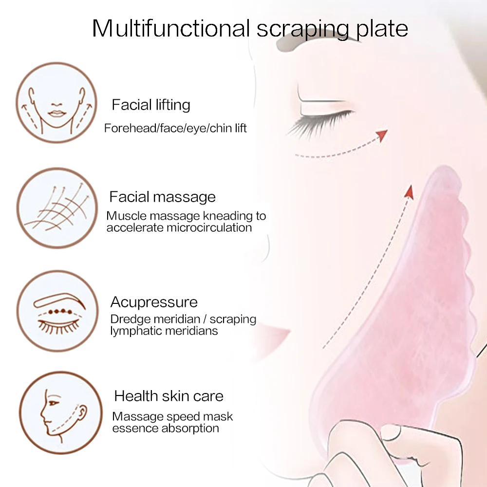 구아샤 마사지 도구, 얼굴 및 몸 피부 스크래핑, 로즈 쿼츠 스톤, 지압 스크래퍼, 얼굴 도구