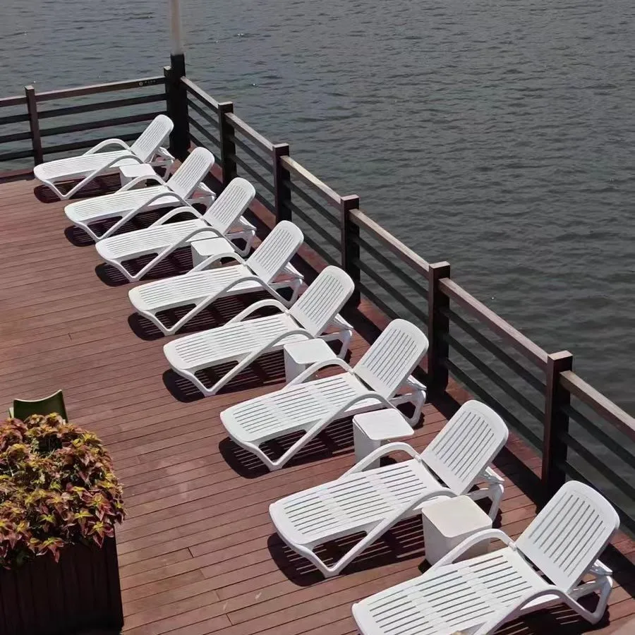 Outdoor beach lounger plastic back chair casual coffee table swimming pool adjustable folding chair hot spring lounger