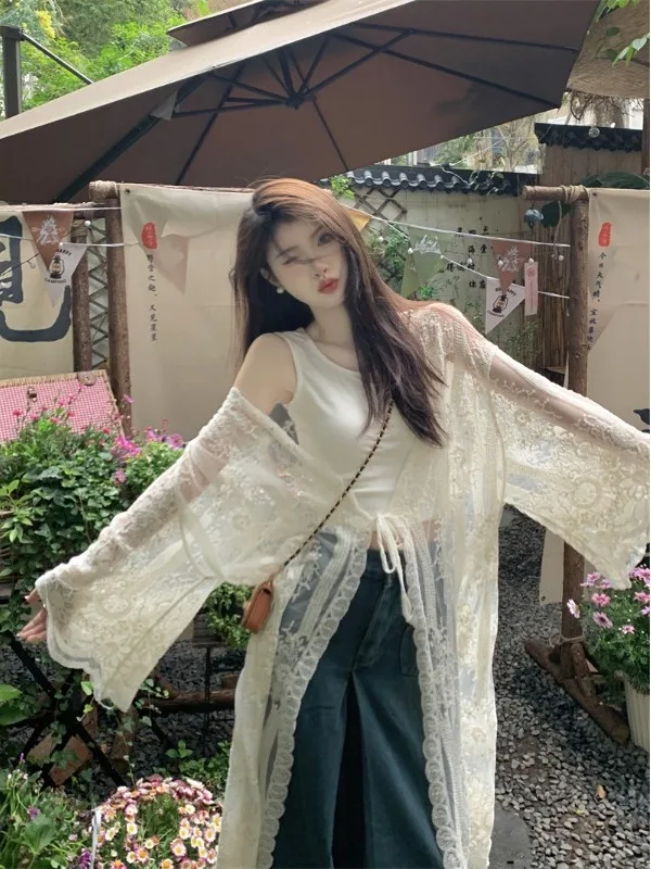 

Летний кардиган с вышивкой и защитой от солнца, женский, весна 2026, новый, свободный крой, миди, модный