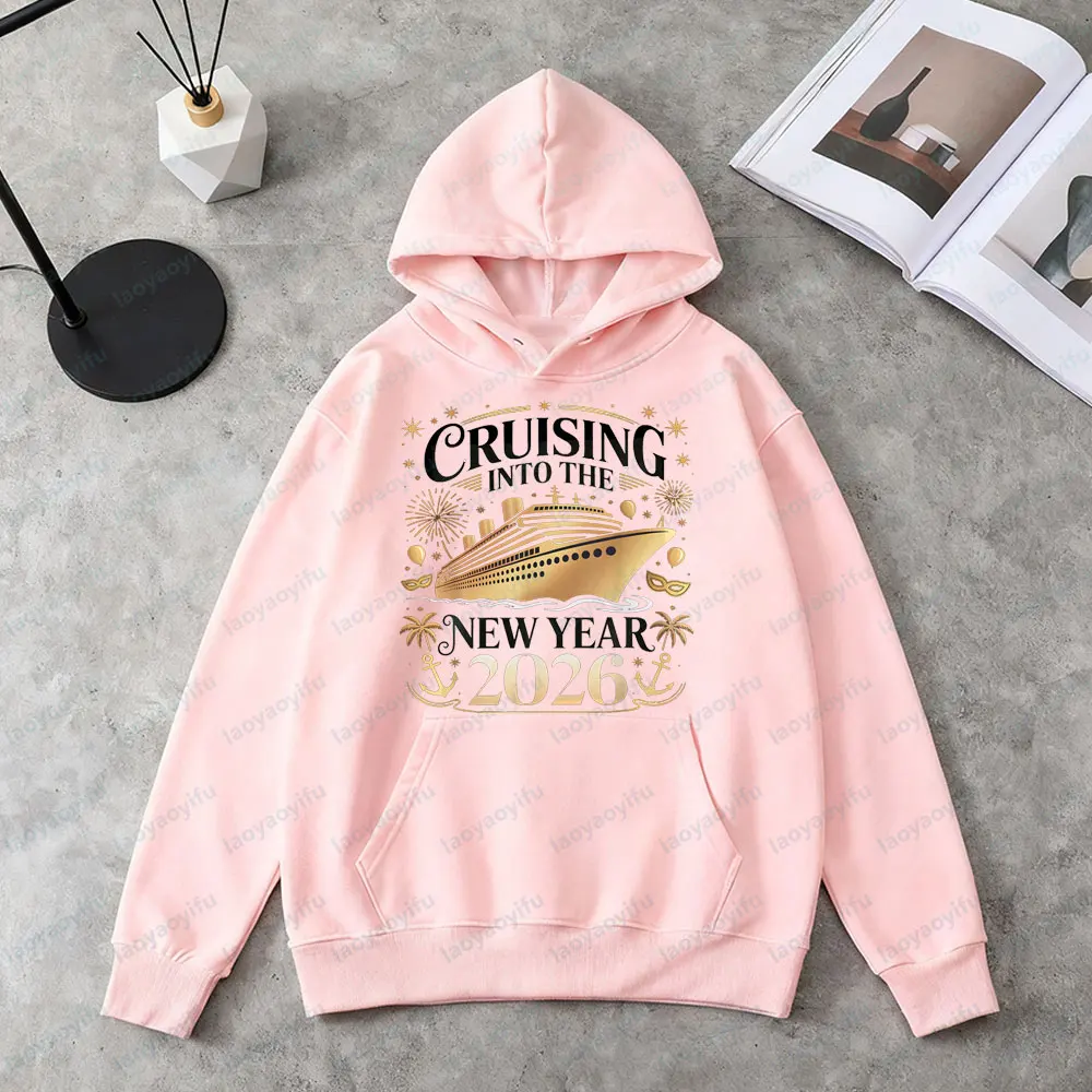 المبحرة في العام الجديد 2026 الملابس الذهبية سفينة سياحية التسامي هوديس الرجال النساء موضة عادية عطلة البلوز #4