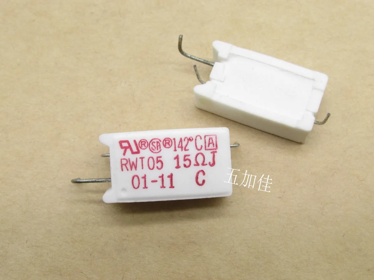 

10PCS/RWT05 5W 15R 142℃ with temperature fuse RWT05AE150J three pin ceramic cement resistor