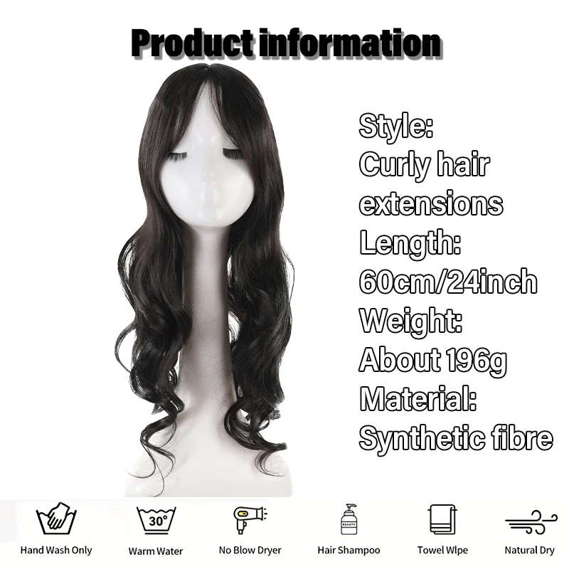 Voluminous Curly Synthetic Fiber Wig Topper – No Cap Needed, BB Clips Secure, Add Length & Body for Commute or Events