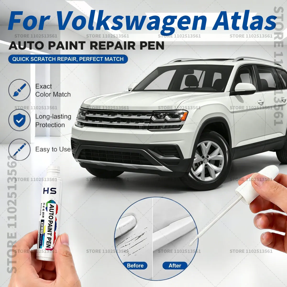 For Volkswagen Atlas White Red Automotive Touch Up Paint Pen Car Paint Scratch Remover Quick Dry Repair Brush for Vehicle Paint