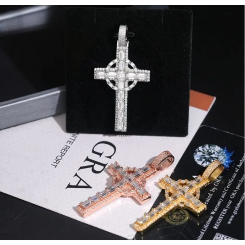 

LYEE CYEE Classic Full Pave Cross Necklace. Hip Hop Iced Out Moissanite Pendant on S925 Silver Chain. Ultimate Sparkle Streetwea
